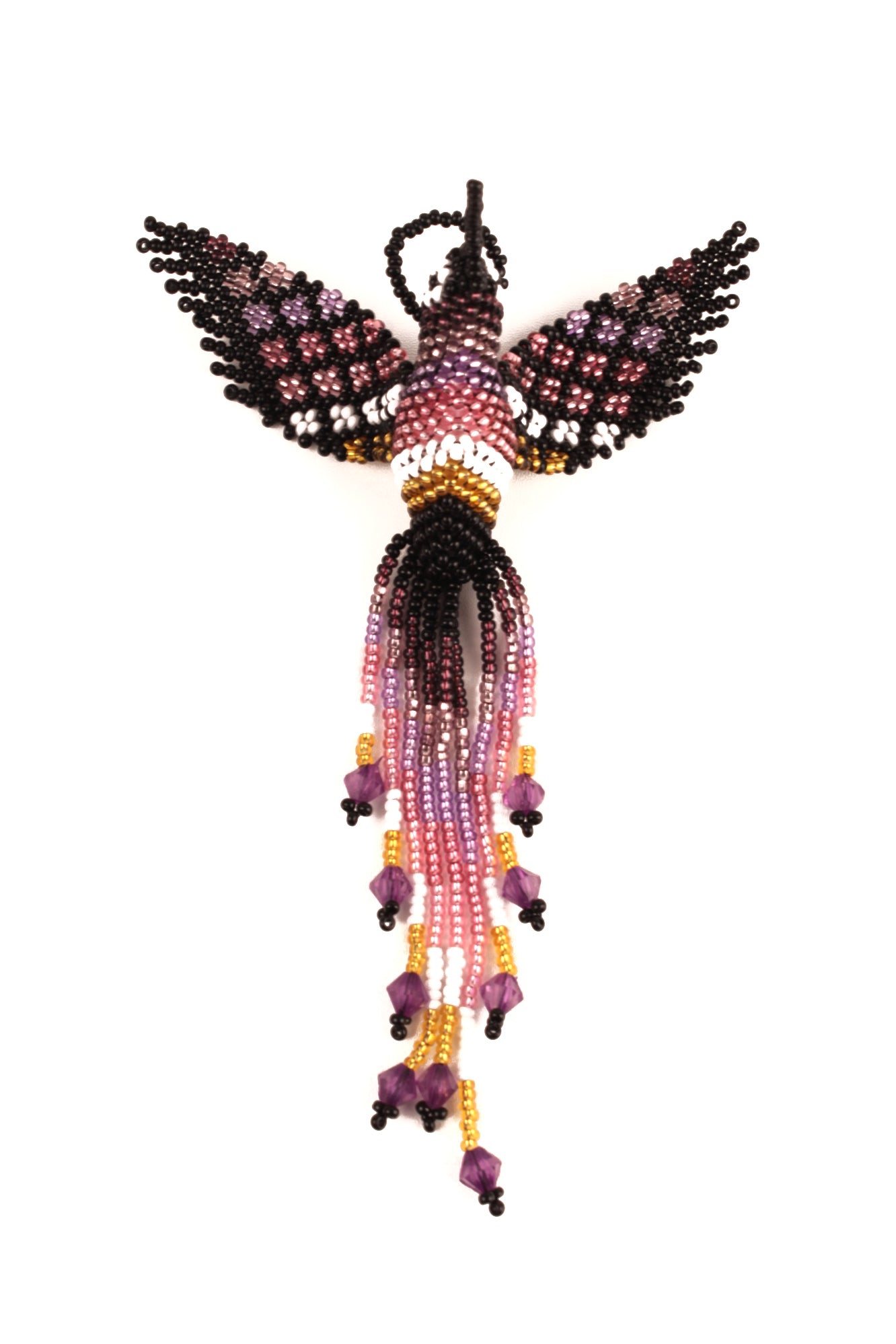 Colibri Noir et Violet en perles colorées – 3D