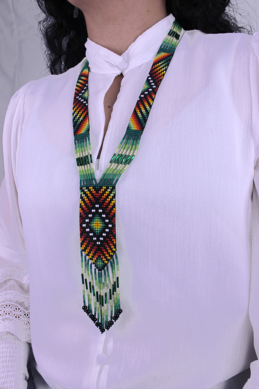 Emerald Necklace about 48 cm x 4 cm, entirely handmade with colorful beads