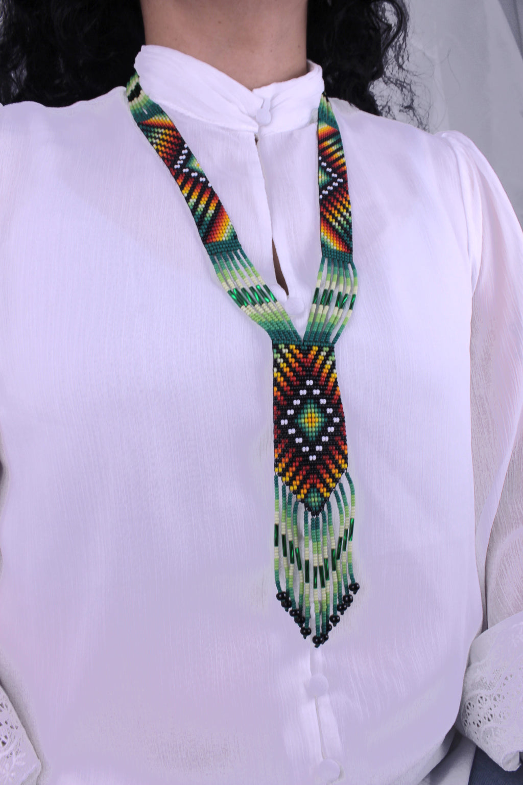 Emerald Necklace about 48 cm x 4 cm, entirely handmade with colorful beads