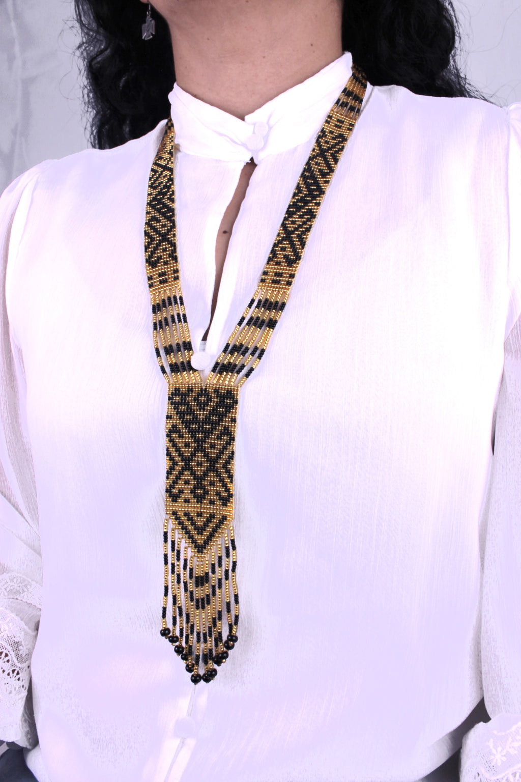 Legend of Gold necklace, approx. 48 cm x 4 cm, entirely handmade with colorful beads