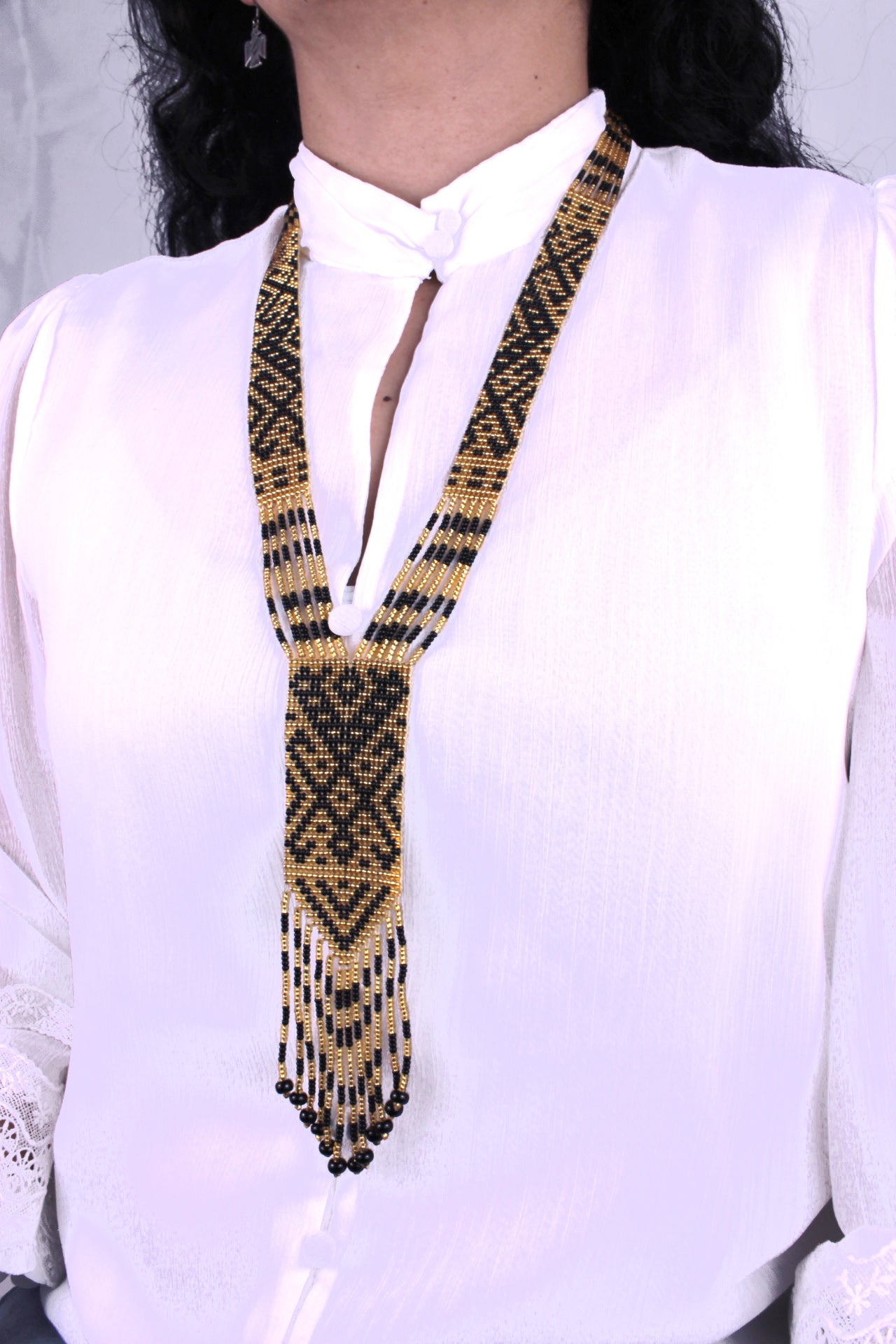 Legend of Gold necklace, approx. 48 cm x 4 cm, entirely handmade with colorful beads