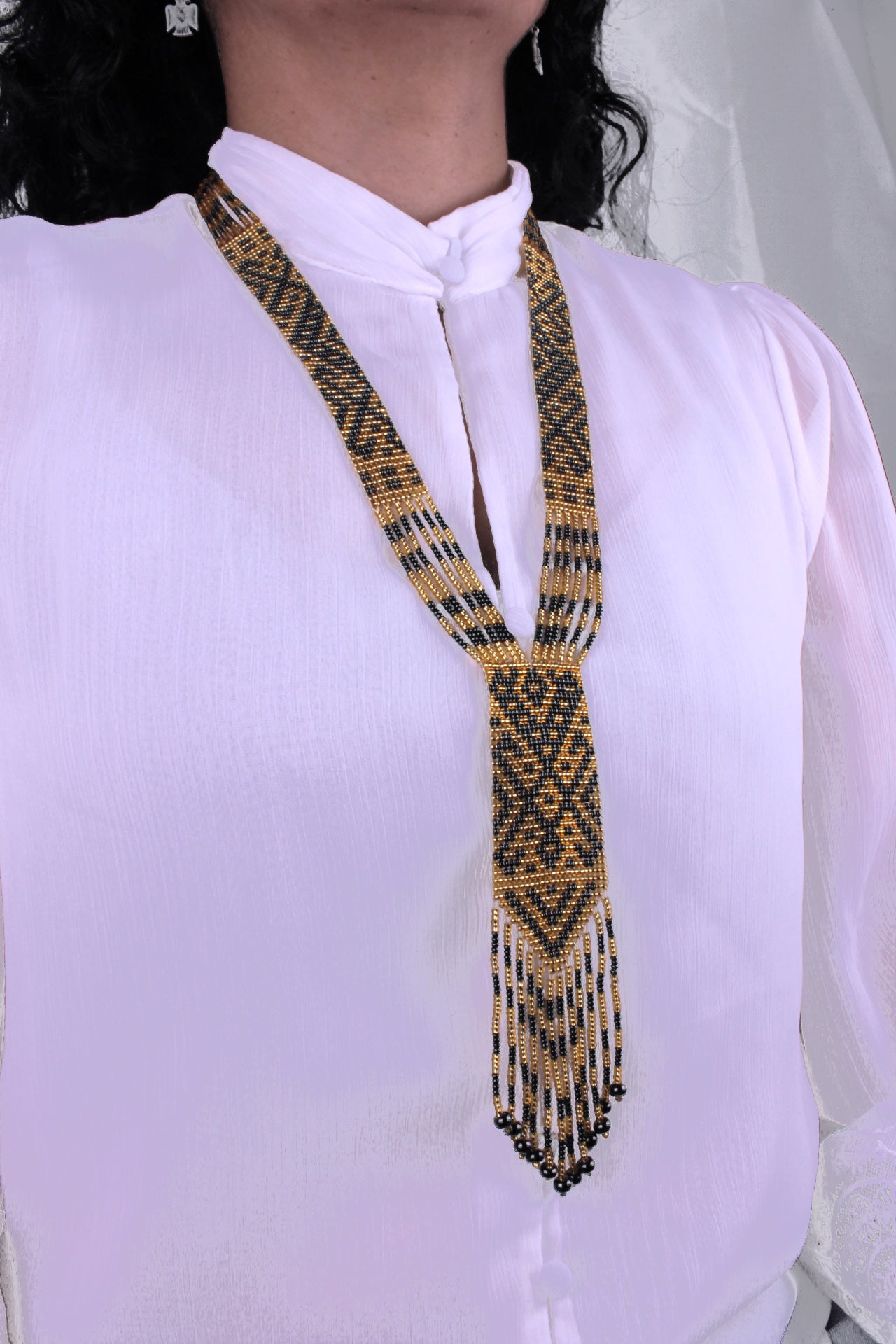 Legend of Gold necklace, approx. 48 cm x 4 cm, entirely handmade with colorful beads